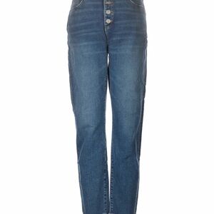 LOFT Button-Front Straight Leg Jeans in Medium Blue Wash